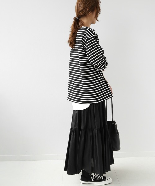 JOURNAL STANDARD relume(ジャーナルスタンダード レリューム)の「フロントスリットボーダープルオーバー◆(Tシャツ/カットソー・レディース・ブラック/ブラウン・FREE)」の4枚目の写真