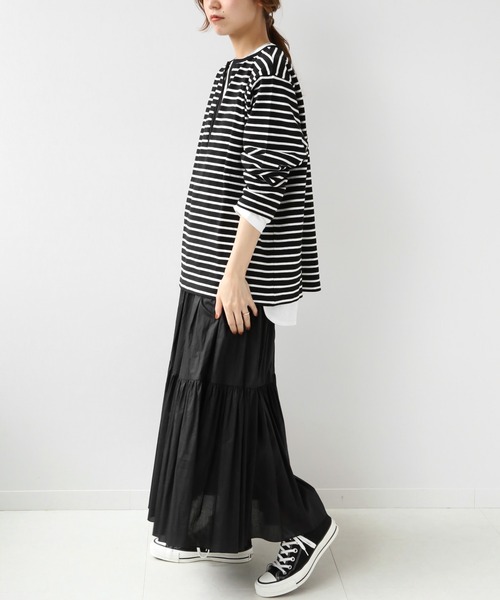 JOURNAL STANDARD relume(ジャーナルスタンダード レリューム)の「フロントスリットボーダープルオーバー◆(Tシャツ/カットソー・レディース・ブラック/ブラウン・FREE)」の5枚目の写真