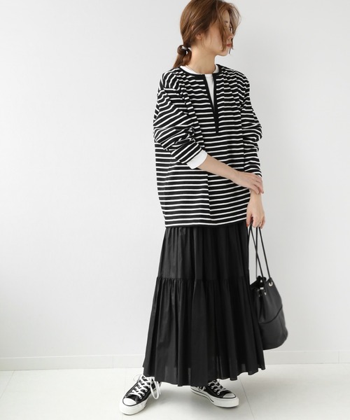 JOURNAL STANDARD relume(ジャーナルスタンダード レリューム)の「フロントスリットボーダープルオーバー◆(Tシャツ/カットソー・レディース・ブラック/ブラウン・FREE)」の3枚目の写真