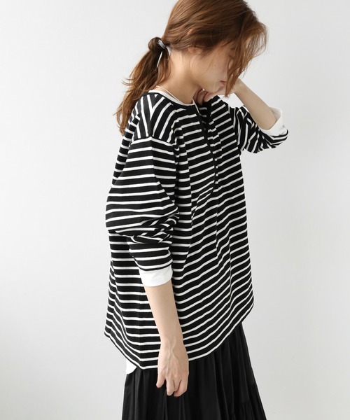 JOURNAL STANDARD relume(ジャーナルスタンダード レリューム)の「フロントスリットボーダープルオーバー◆(Tシャツ/カットソー・レディース・ブラック/ブラウン・FREE)」の8枚目の写真