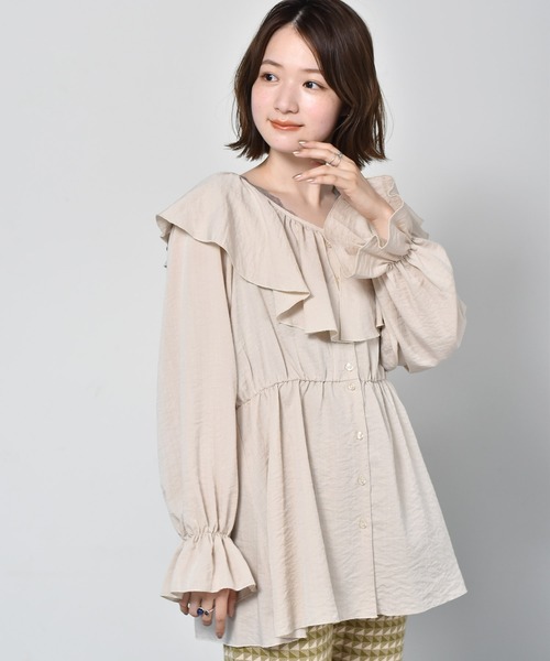 RETRO GIRL（レトロガール）の「フリル襟チュニックブラウス（シャツ/ブラウス・レディース・ブラック/ピンク/ライトベージュ・FREE）」の3枚目の写真