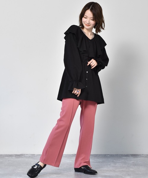 RETRO GIRL（レトロガール）の「フリル襟チュニックブラウス（シャツ/ブラウス・レディース・ブラック/ピンク/ライトベージュ・FREE）」の7枚目の写真