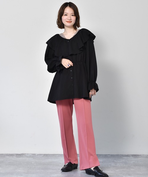 RETRO GIRL（レトロガール）の「フリル襟チュニックブラウス（シャツ/ブラウス・レディース・ブラック/ピンク/ライトベージュ・FREE）」の5枚目の写真