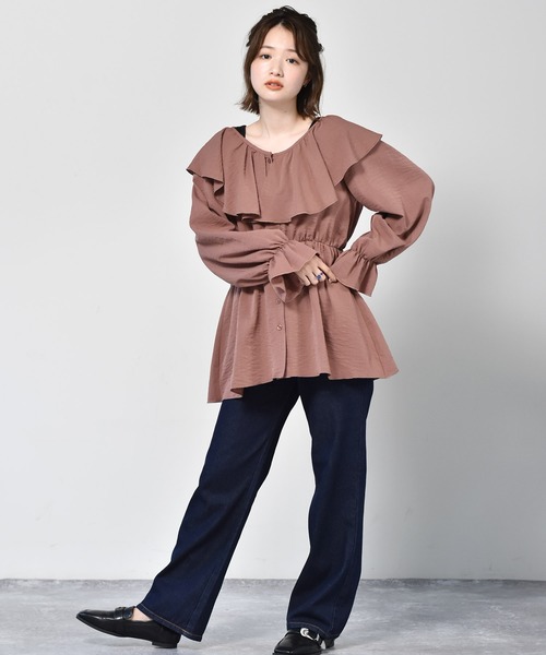 RETRO GIRL（レトロガール）の「フリル襟チュニックブラウス（シャツ/ブラウス・レディース・ブラック/ピンク/ライトベージュ・FREE）」の17枚目の写真