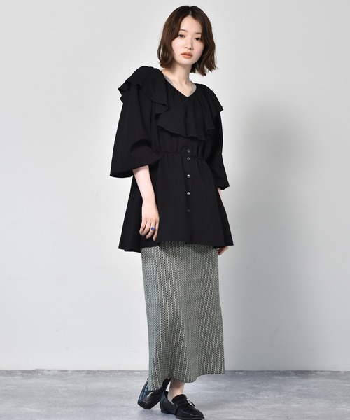 RETRO GIRL（レトロガール）の「フリル襟チュニックブラウス（シャツ/ブラウス・レディース・ブラック/ピンク/ライトベージュ・FREE）」の13枚目の写真