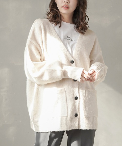 SPINNS（スピンズ）の「モヘアライク ルーズカーディガン（カーディガン/ボレロ・レディース・ブラック/ピンク/オレンジ/グリーン/ナチュラル・ONESIZE）」の3枚目の写真