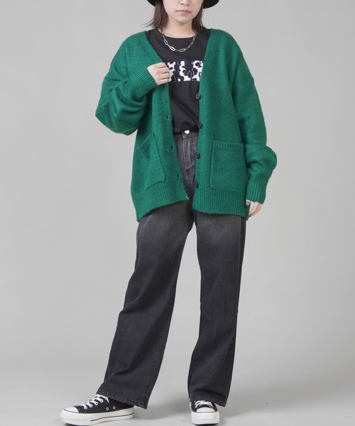 SPINNS（スピンズ）の「モヘアライク ルーズカーディガン（カーディガン/ボレロ・レディース・ブラック/ピンク/オレンジ/グリーン/ナチュラル・ONESIZE）」の7枚目の写真