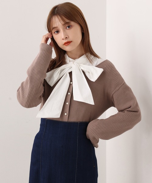 one after another NICE CLAUP（ワンアフターアナザーナイスクラップ）の「ビンテージボウタイブラウス（シャツ/ブラウス・レディース・オフホワイト/カーキ/ブラウン系その他/ベージュ系その他/ストライプ/ブラウン系その他2・FREE）」の10枚目の写真