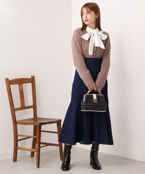 one after another NICE CLAUP（ワンアフターアナザーナイスクラップ）の「ビンテージボウタイブラウス（シャツ/ブラウス・レディース・オフホワイト/カーキ/ブラウン系その他/ベージュ系その他/ストライプ/ブラウン系その他2・FREE）」の11枚目の写真