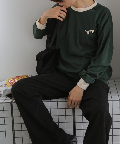 TUTTU（トゥトゥ）の「リンガーロングスリーブTシャツ（Tシャツ/カットソー・メンズ・ホワイト/ダークグリーン/ダークブラウン・M/L）」の3枚目の写真
