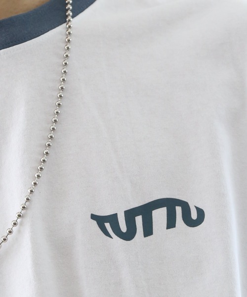 TUTTU（トゥトゥ）の「リンガーロングスリーブTシャツ（Tシャツ/カットソー・メンズ・ホワイト/ダークグリーン/ダークブラウン・M/L）」の4枚目の写真