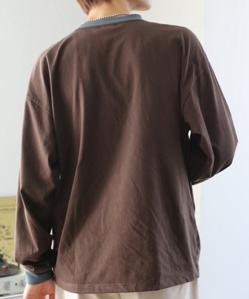TUTTU（トゥトゥ）の「リンガーロングスリーブTシャツ（Tシャツ/カットソー・メンズ・ホワイト/ダークグリーン/ダークブラウン・M/L）」の7枚目の写真