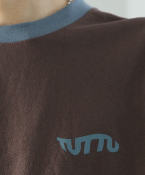 TUTTU（トゥトゥ）の「リンガーロングスリーブTシャツ（Tシャツ/カットソー・メンズ・ホワイト/ダークグリーン/ダークブラウン・M/L）」の8枚目の写真