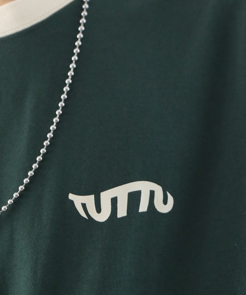 TUTTU（トゥトゥ）の「リンガーロングスリーブTシャツ（Tシャツ/カットソー・メンズ・ホワイト/ダークグリーン/ダークブラウン・M/L）」の10枚目の写真