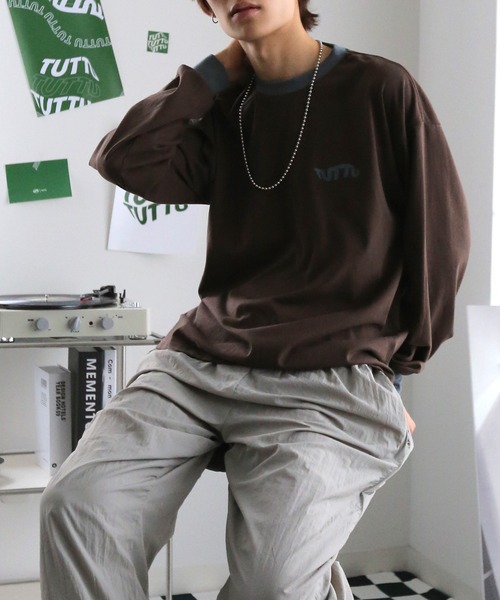 TUTTU（トゥトゥ）の「リンガーロングスリーブTシャツ（Tシャツ/カットソー・メンズ・ホワイト/ダークグリーン/ダークブラウン・M/L）」の14枚目の写真