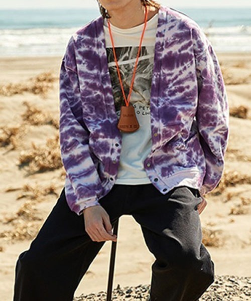 CAL O LINE(キャルオーライン)の「CAL O LINE / キャルオーライン TIE DYE SWEAT CARDIGAN スウェットカーディガン ビッグシルエット ロングスリーブ(カーディガン/ボレロ・メンズ・パープル・M/XL/L)」の1枚目の写真