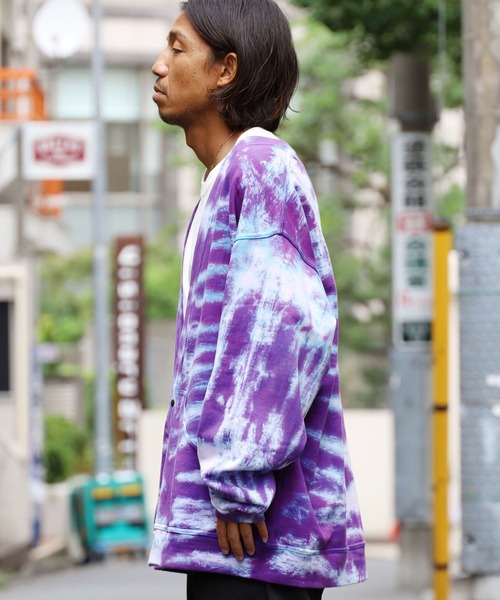 CAL O LINE(キャルオーライン)の「CAL O LINE / キャルオーライン TIE DYE SWEAT CARDIGAN スウェットカーディガン ビッグシルエット ロングスリーブ(カーディガン/ボレロ・メンズ・パープル・M/XL/L)」の2枚目の写真