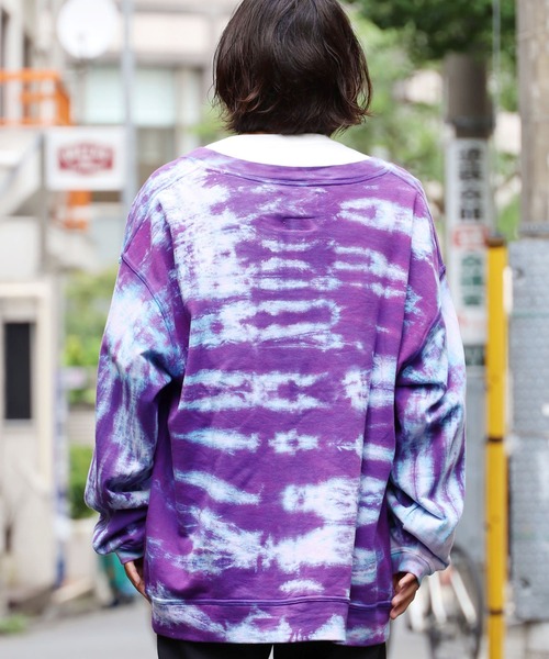 CAL O LINE(キャルオーライン)の「CAL O LINE / キャルオーライン TIE DYE SWEAT CARDIGAN スウェットカーディガン ビッグシルエット ロングスリーブ(カーディガン/ボレロ・メンズ・パープル・M/XL/L)」の3枚目の写真