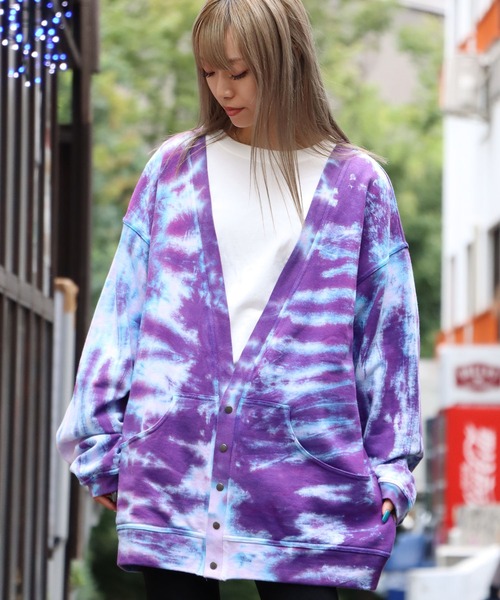 CAL O LINE(キャルオーライン)の「CAL O LINE / キャルオーライン TIE DYE SWEAT CARDIGAN スウェットカーディガン ビッグシルエット ロングスリーブ(カーディガン/ボレロ・メンズ・パープル・M/XL/L)」の18枚目の写真