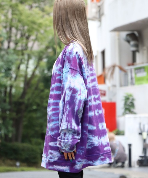 CAL O LINE(キャルオーライン)の「CAL O LINE / キャルオーライン TIE DYE SWEAT CARDIGAN スウェットカーディガン ビッグシルエット ロングスリーブ(カーディガン/ボレロ・メンズ・パープル・M/XL/L)」の4枚目の写真