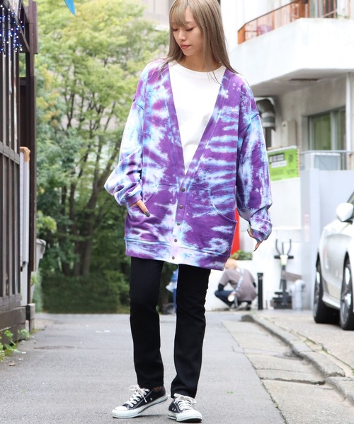 CAL O LINE(キャルオーライン)の「CAL O LINE / キャルオーライン TIE DYE SWEAT CARDIGAN スウェットカーディガン ビッグシルエット ロングスリーブ(カーディガン/ボレロ・メンズ・パープル・M/XL/L)」の16枚目の写真