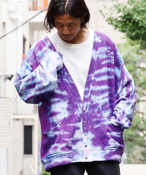 CAL O LINE(キャルオーライン)の「CAL O LINE / キャルオーライン TIE DYE SWEAT CARDIGAN スウェットカーディガン ビッグシルエット ロングスリーブ(カーディガン/ボレロ・メンズ・パープル・M/XL/L)」の15枚目の写真