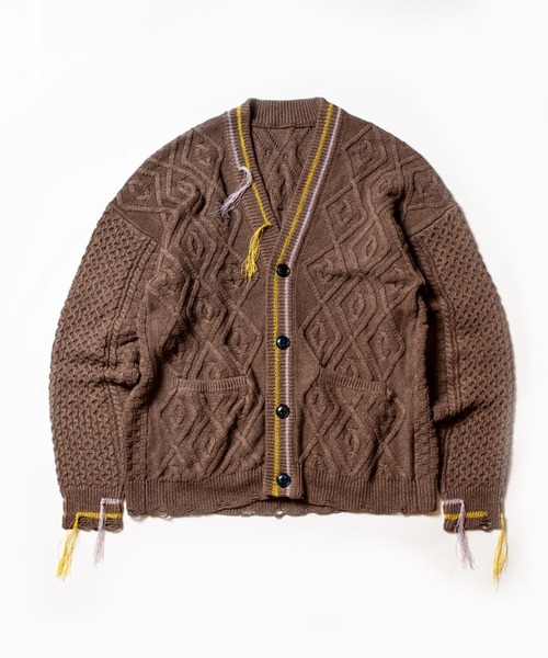 SEVESKIG(セヴシグ)の「SEVESKIG/セヴシグ/カーディガンケーブルニット/Japanese Paper cable knit cardigan(KN-SV-NNS-1002)(カーディガン/ボレロ・メンズ・ホワイト/ブラウン/レッド・LARGE/MEDIUM/X-LARGE/SMALL)」の1枚目の写真