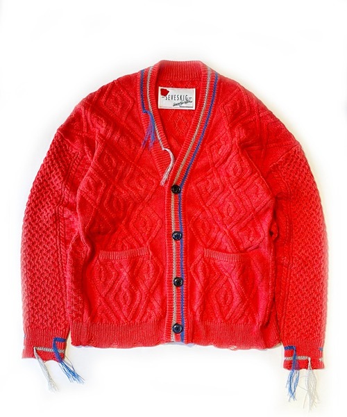 SEVESKIG(セヴシグ)の「SEVESKIG/セヴシグ/カーディガンケーブルニット/Japanese Paper cable knit cardigan(KN-SV-NNS-1002)(カーディガン/ボレロ・メンズ・ホワイト/ブラウン/レッド・LARGE/MEDIUM/X-LARGE/SMALL)」の3枚目の写真