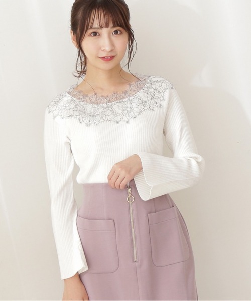 PROPORTION BODY DRESSING（プロポーションボディドレッシング）の「デコルテレースボートネックリブＫＴ / 1211270022（ニット/セーター・レディース・ブラウン系その他/パープル/ホワイト系その他・MEDIUM/SMALL）」の2枚目の写真