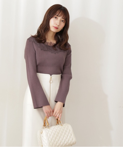 PROPORTION BODY DRESSING（プロポーションボディドレッシング）の「デコルテレースボートネックリブＫＴ / 1211270022（ニット/セーター・レディース・ブラウン系その他/パープル/ホワイト系その他・MEDIUM/SMALL）」の3枚目の写真