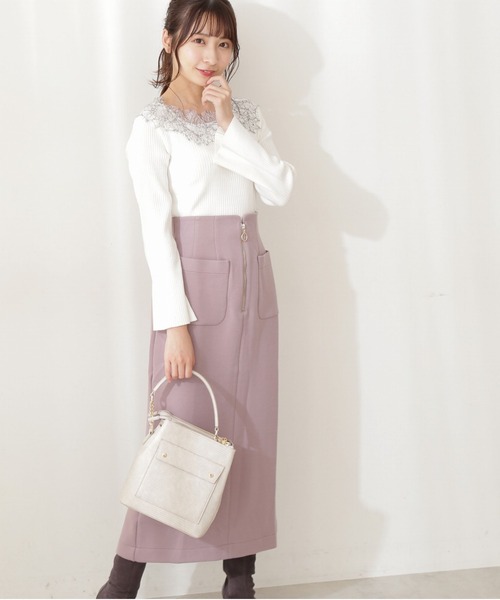 PROPORTION BODY DRESSING（プロポーションボディドレッシング）の「デコルテレースボートネックリブＫＴ / 1211270022（ニット/セーター・レディース・ブラウン系その他/パープル/ホワイト系その他・MEDIUM/SMALL）」の5枚目の写真