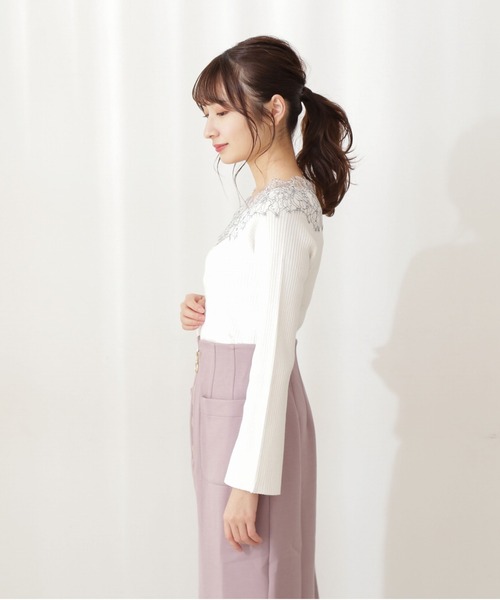 PROPORTION BODY DRESSING（プロポーションボディドレッシング）の「デコルテレースボートネックリブＫＴ / 1211270022（ニット/セーター・レディース・ブラウン系その他/パープル/ホワイト系その他・MEDIUM/SMALL）」の6枚目の写真