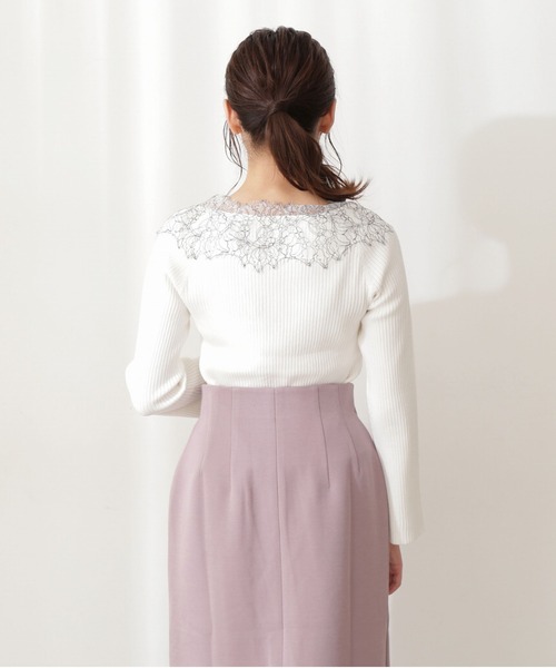 PROPORTION BODY DRESSING（プロポーションボディドレッシング）の「デコルテレースボートネックリブＫＴ / 1211270022（ニット/セーター・レディース・ブラウン系その他/パープル/ホワイト系その他・MEDIUM/SMALL）」の4枚目の写真