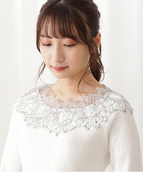 PROPORTION BODY DRESSING（プロポーションボディドレッシング）の「デコルテレースボートネックリブＫＴ / 1211270022（ニット/セーター・レディース・ブラウン系その他/パープル/ホワイト系その他・MEDIUM/SMALL）」の9枚目の写真