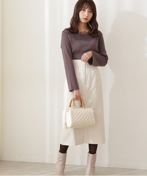 PROPORTION BODY DRESSING（プロポーションボディドレッシング）の「デコルテレースボートネックリブＫＴ / 1211270022（ニット/セーター・レディース・ブラウン系その他/パープル/ホワイト系その他・MEDIUM/SMALL）」の8枚目の写真