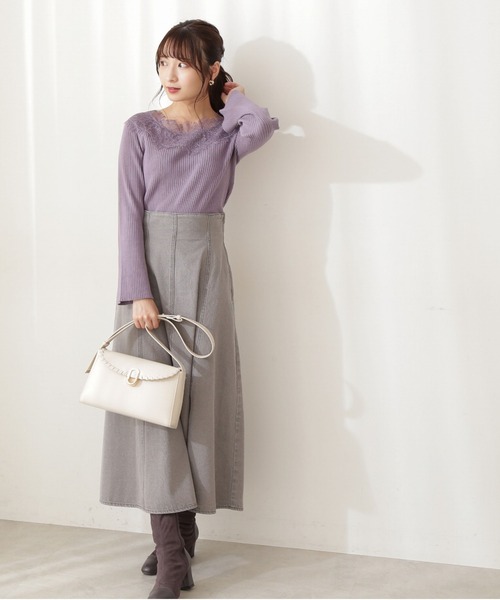 PROPORTION BODY DRESSING（プロポーションボディドレッシング）の「デコルテレースボートネックリブＫＴ / 1211270022（ニット/セーター・レディース・ブラウン系その他/パープル/ホワイト系その他・MEDIUM/SMALL）」の7枚目の写真