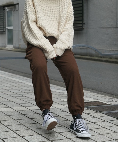 CORNERS（コーナーズ）の「ワッフルジョガーパンツ（スウェットパンツ・レディース・ブラック/ブラウン/ブルー/杢グレー・M）」の4枚目の写真