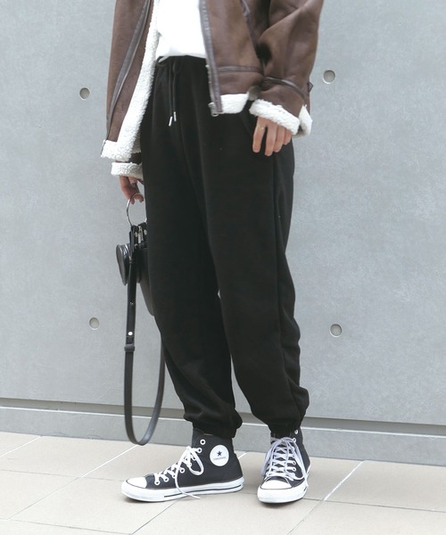 CORNERS（コーナーズ）の「ワッフルジョガーパンツ（スウェットパンツ・レディース・ブラック/ブラウン/ブルー/杢グレー・M）」の2枚目の写真