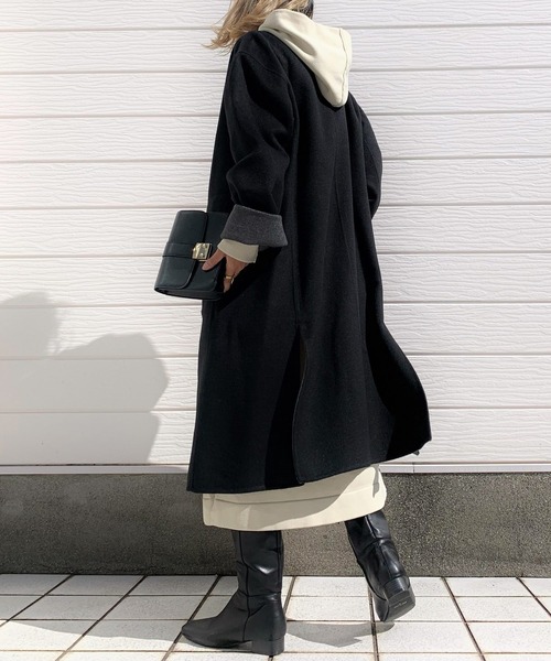 Q（キュー）の「ダンボールニットフードワンピース（ワンピース・レディース・ブラック/アイボリー/ネイビー/ライトグレー・MEDIUM）」の8枚目の写真