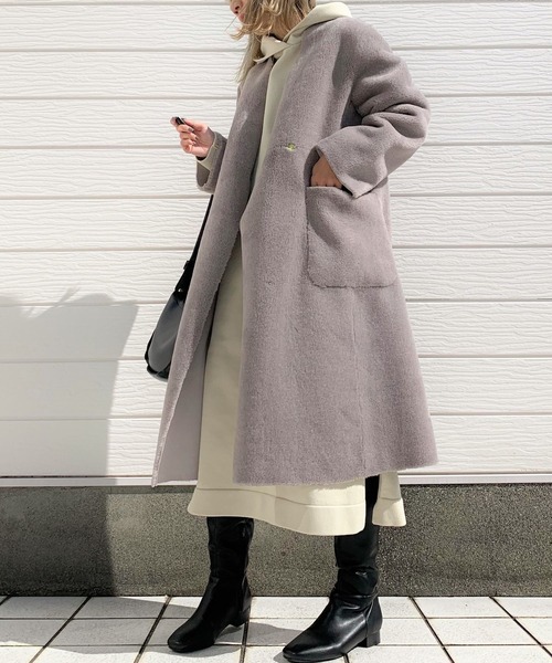 Q（キュー）の「ダンボールニットフードワンピース（ワンピース・レディース・ブラック/アイボリー/ネイビー/ライトグレー・MEDIUM）」の5枚目の写真