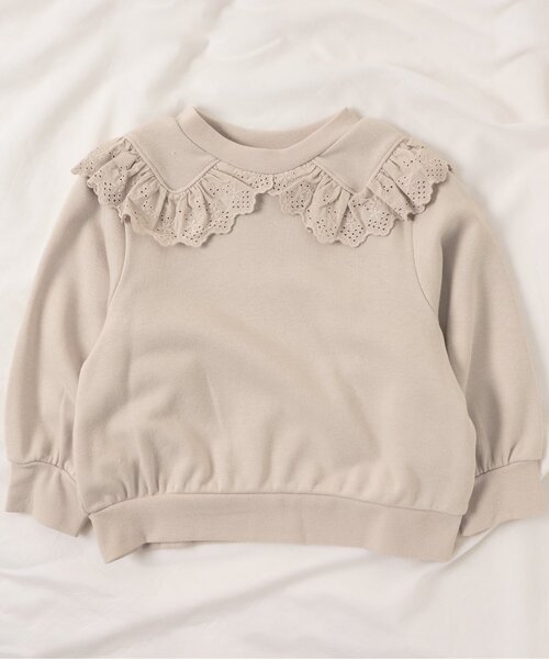 apres les cours（アプレレクール）の「襟レーストレーナー（スウェット・キッズ・イエロー/ベージュ/ピンク/アイボリー/サックスブルー/ミント・120/90/110/80/100/130/140）」の2枚目の写真