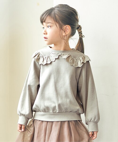 apres les cours（アプレレクール）の「襟レーストレーナー（スウェット・キッズ・イエロー/ベージュ/ピンク/アイボリー/サックスブルー/ミント・120/90/110/80/100/130/140）」の4枚目の写真