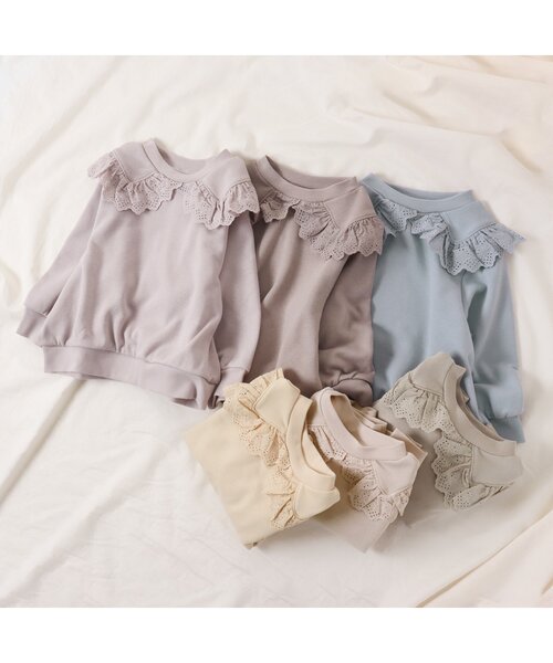 apres les cours（アプレレクール）の「襟レーストレーナー（スウェット・キッズ・イエロー/ベージュ/ピンク/アイボリー/サックスブルー/ミント・120/90/110/80/100/130/140）」の17枚目の写真