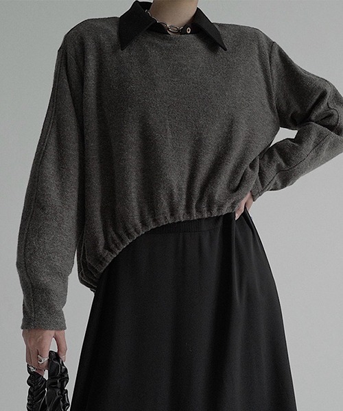 Gather round hem wool tops chw22s015