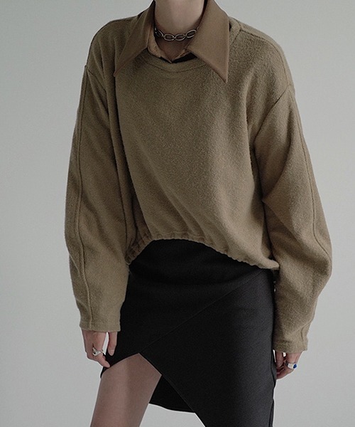 Gather round hem wool tops chw22s015