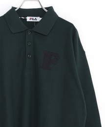 FILA/フィラ ワッペンロゴ刺繍 ナンバリング 綿100% ドロップショルダー 長袖ポロシャツ