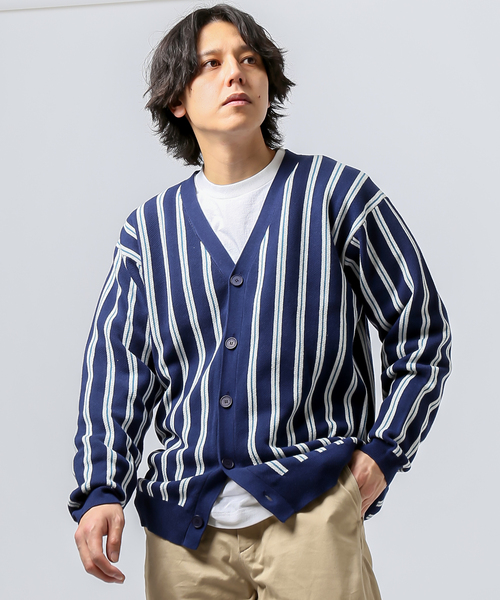 B.C STOCK(ベーセーストック)の「レジメンタルストライプカーデ(カーディガン/ボレロ・メンズ・ベージュ/ネイビー・MEDIUM/LARGE)」の5枚目の写真