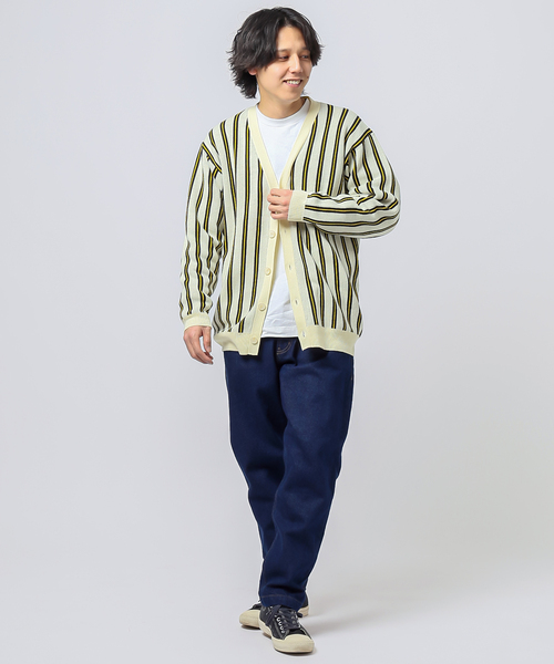 B.C STOCK(ベーセーストック)の「レジメンタルストライプカーデ(カーディガン/ボレロ・メンズ・ベージュ/ネイビー・MEDIUM/LARGE)」の6枚目の写真