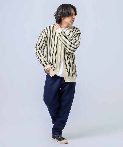 B.C STOCK(ベーセーストック)の「レジメンタルストライプカーデ(カーディガン/ボレロ・メンズ・ベージュ/ネイビー・MEDIUM/LARGE)」の7枚目の写真