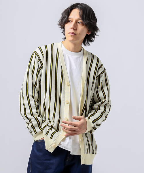B.C STOCK(ベーセーストック)の「レジメンタルストライプカーデ(カーディガン/ボレロ・メンズ・ベージュ/ネイビー・MEDIUM/LARGE)」の8枚目の写真